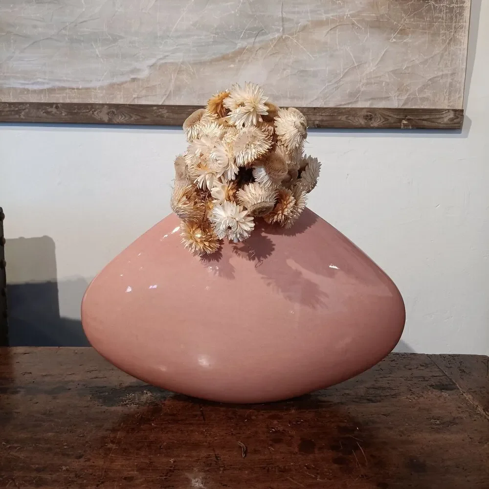Vtg 80's Postmodern Pink Pillow Vase Attributed Jaru California Oversized 15x10